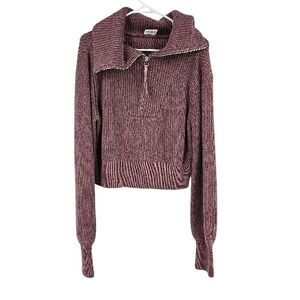 Varley Mentone Sweater Top Purple Mauve Ribbed Knit Half Zip Collared Crop Sz S